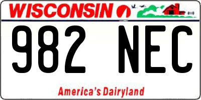 WI license plate 982NEC