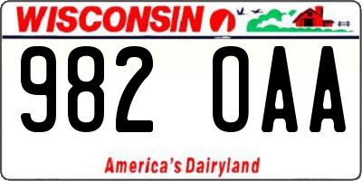 WI license plate 982OAA