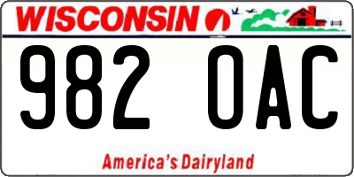 WI license plate 982OAC