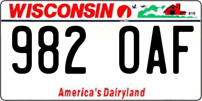 WI license plate 982OAF