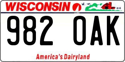 WI license plate 982OAK