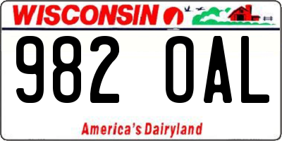 WI license plate 982OAL