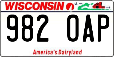 WI license plate 982OAP
