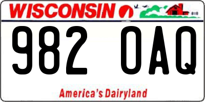 WI license plate 982OAQ