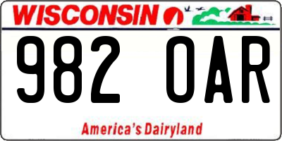 WI license plate 982OAR