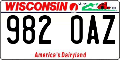 WI license plate 982OAZ