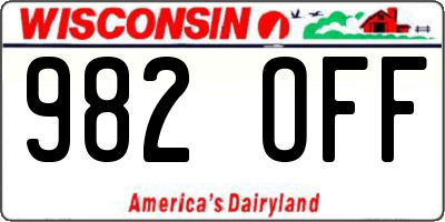 WI license plate 982OFF