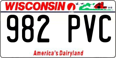 WI license plate 982PVC