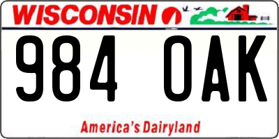 WI license plate 984OAK