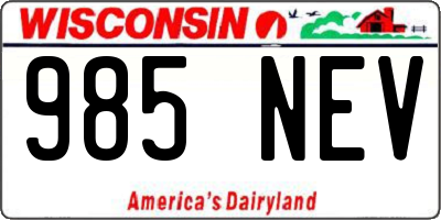 WI license plate 985NEV