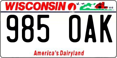 WI license plate 985OAK