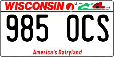 WI license plate 985OCS