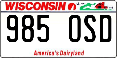 WI license plate 985OSD