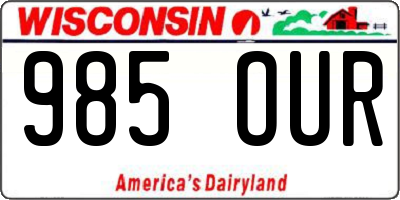 WI license plate 985OUR