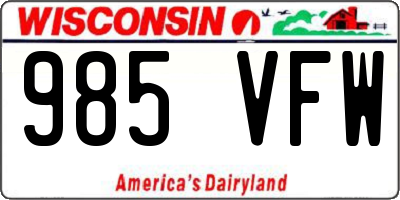 WI license plate 985VFW