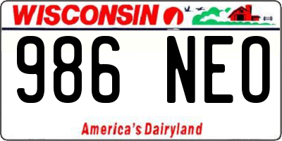 WI license plate 986NEO