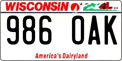 WI license plate 986OAK