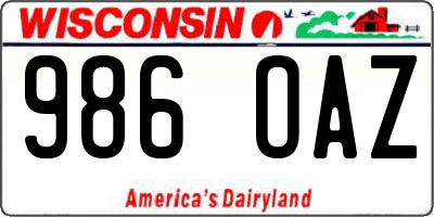 WI license plate 986OAZ