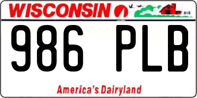 WI license plate 986PLB