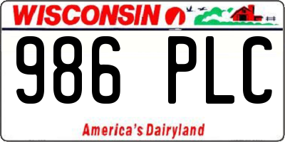 WI license plate 986PLC