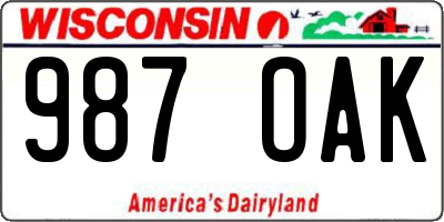 WI license plate 987OAK
