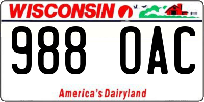 WI license plate 988OAC