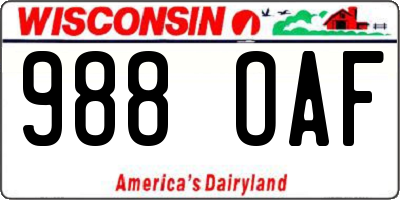 WI license plate 988OAF
