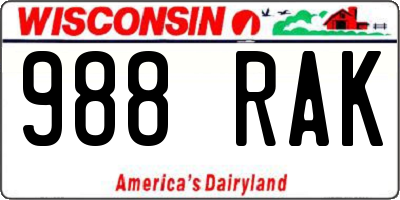 WI license plate 988RAK