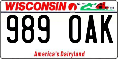 WI license plate 989OAK