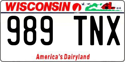 WI license plate 989TNX