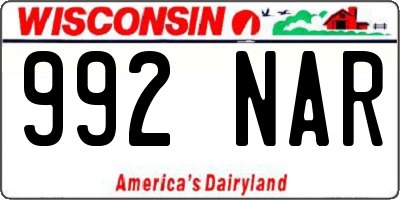WI license plate 992NAR