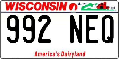 WI license plate 992NEQ