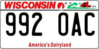 WI license plate 992OAC