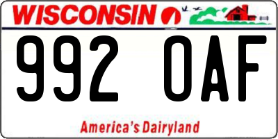 WI license plate 992OAF