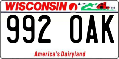 WI license plate 992OAK
