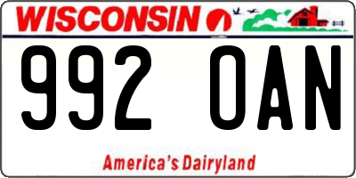WI license plate 992OAN