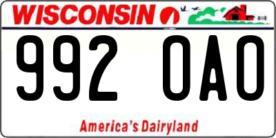 WI license plate 992OAO