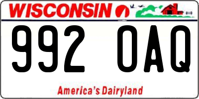 WI license plate 992OAQ