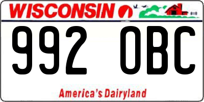 WI license plate 992OBC