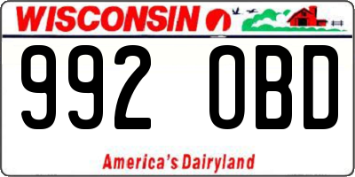 WI license plate 992OBD