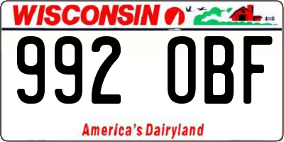 WI license plate 992OBF