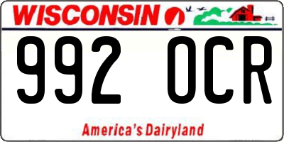 WI license plate 992OCR