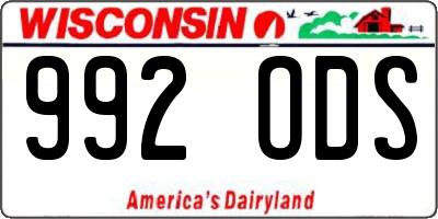 WI license plate 992ODS