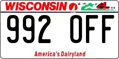 WI license plate 992OFF
