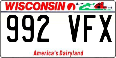 WI license plate 992VFX