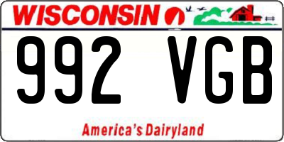 WI license plate 992VGB