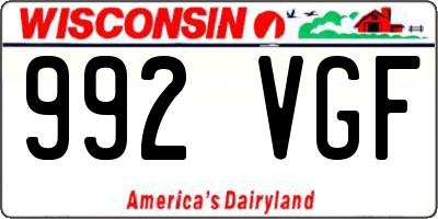WI license plate 992VGF