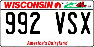 WI license plate 992VSX