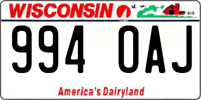 WI license plate 994OAJ