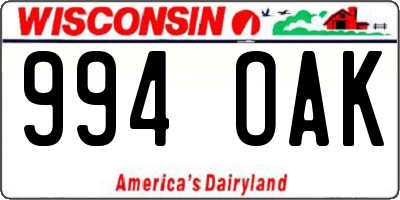 WI license plate 994OAK